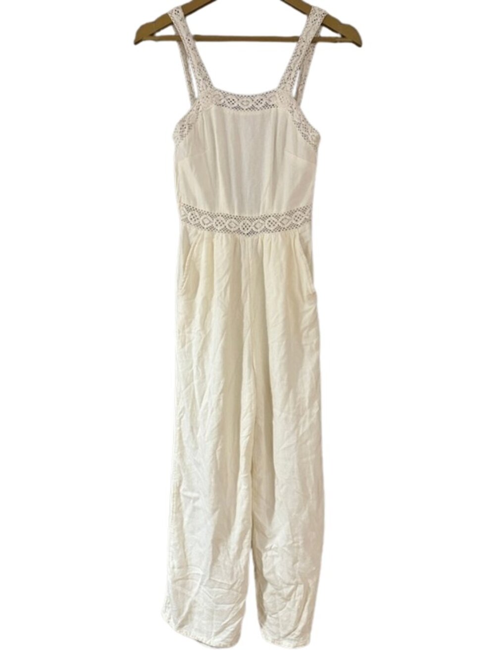 American Eagle Cream Lace Jumpsuit Romper Low Back Boho Wide Leg